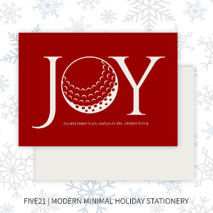 Golf Joy & Peace Red Flat Christmas Holiday Card