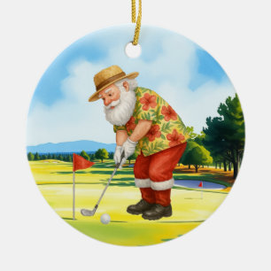 Golf July Christmas with Santa Claus Golfing Ceramic Ornament