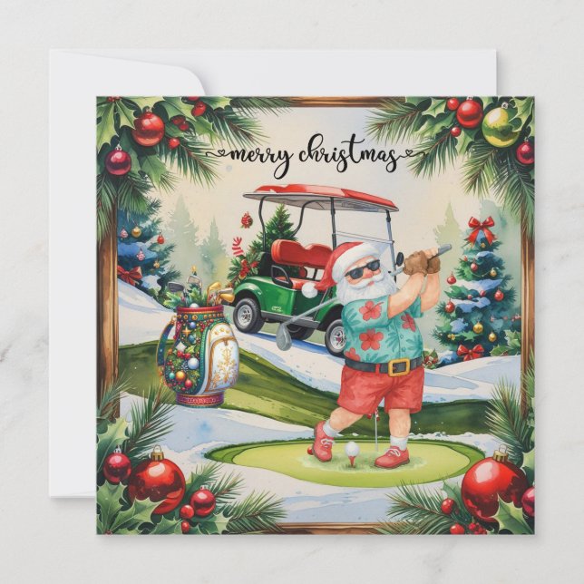 Golf July Christmas with Santa Claus  Golfing Holiday Card (Front)