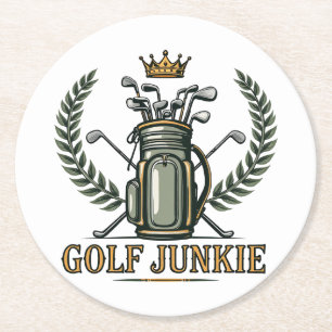 Golf Junkie Sports Lover Graphic Round Paper Coaster