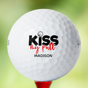 Golf Kiss My Putt Funny Modern Personalised Name Balls