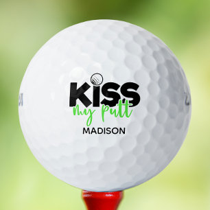 Golf Kiss My Putt Funny Modern Personalised Name Balls