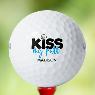 Golf Kiss My Putt Funny Modern Personalised Name Golf Balls