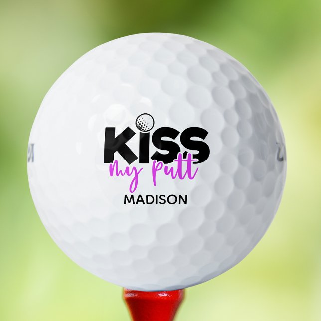 Golf Kiss My Putt Funny Modern Personalised Name Golf Balls (Creator Uploaded)