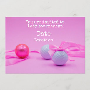 Golf Lady Tournament with golf ball pink ribbon Invitation