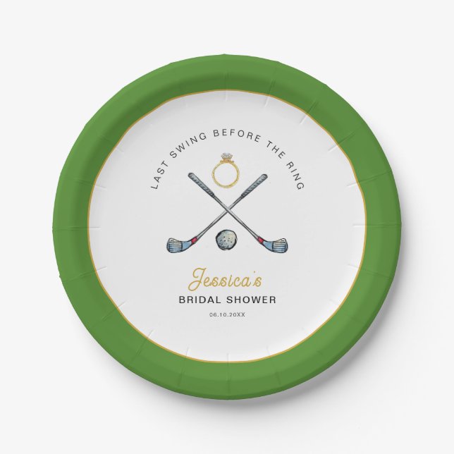 Golf "Last swing Before the ring" Bridal Shower  Paper Plate (Front)