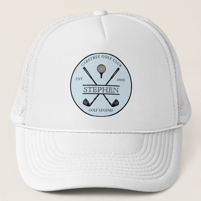 Golf Legend Club Name Cross Club Trucker Hat (Front)