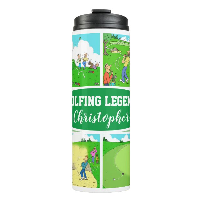 Golf Legend with 4 Funny Cartoons Golf  Thermal Tumbler (Front)