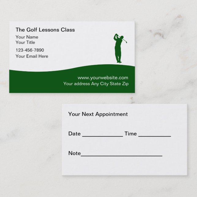 Golf Lessons Appointment Business Cards (Front/Back)