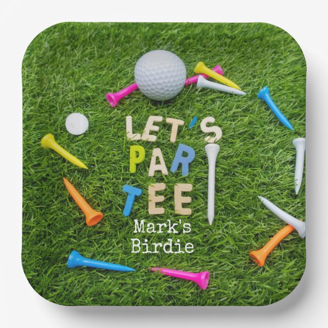 Golf Let Par Tee with golf ball and tee on green   Paper Plate (Front)