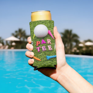 Golf Let Par Tee with golf ball and tee on green Seltzer Can Cooler