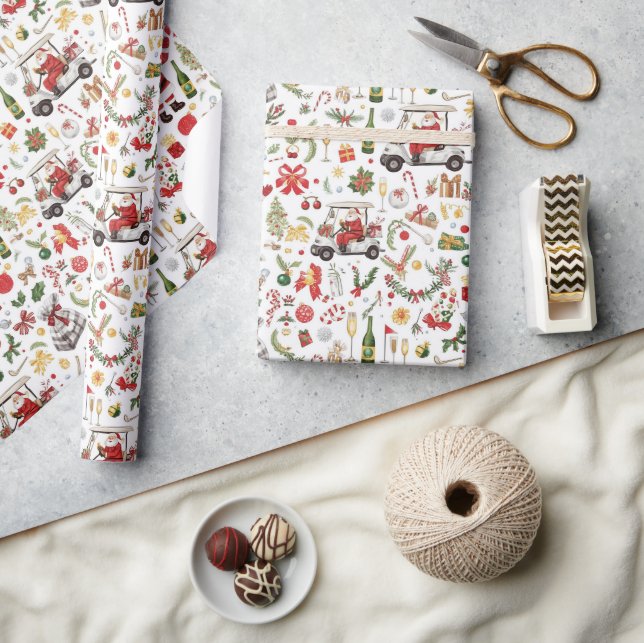 Golf “Let’s Par-Tee” Christmas Party Pattern Wrapping Paper (Crafts)