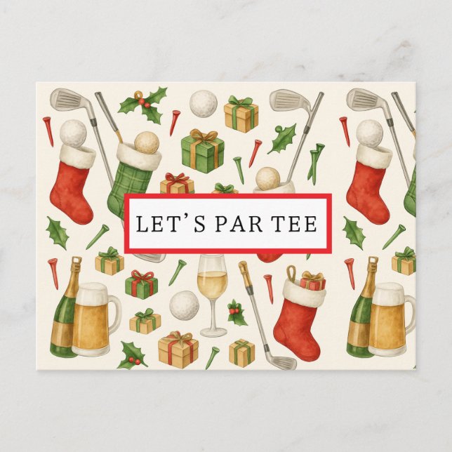 Golf Let’s Par tee golf CHRISTMAS Party for golfer Holiday Postcard (Front)