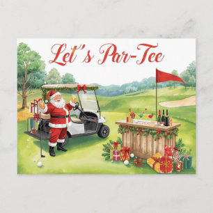 Golf Let’s Par tee golf CHRISTMAS Party with Santa Holiday Postcard