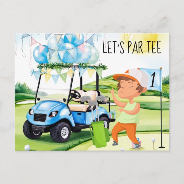 Golf Let’s Par tee Golfer at flag on green Postcard (Front)
