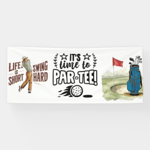 Golf Let’s Par tee with golf flag on green white  Banner