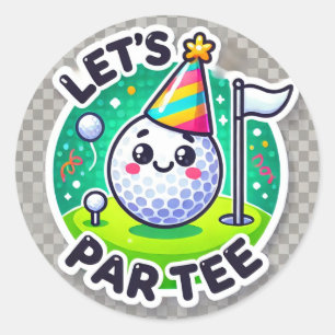 Golf Let’s Par tee with golf flag on green white Classic Round Sticker