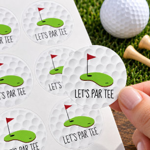 Golf Let’s Par tee with golf flag on green white Classic Round Sticker