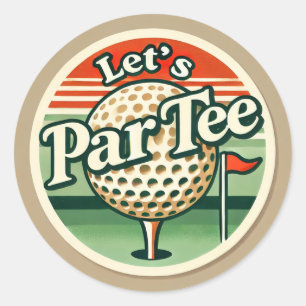 Golf Let’s Par tee with golf flag on green white Classic Round Sticker