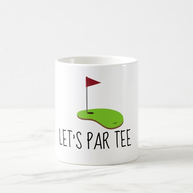 Golf Let’s Par tee with golf flag on green white  Coffee Mug (Center)