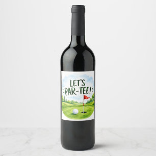 Golf Let’s Par tee with golf flag on green white Wine Label