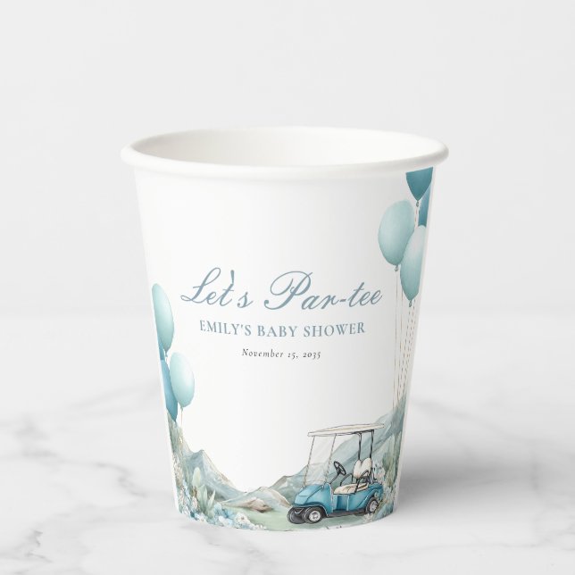 Golf Let's Par-tee Blue Baby Shower Paper Cups (Front)