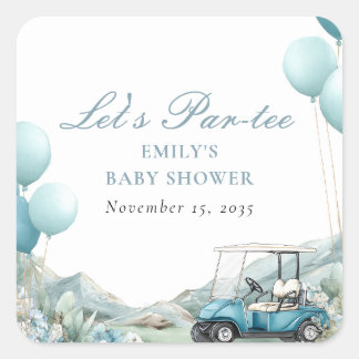 Golf Let's Par-tee Blue Baby Shower Square Sticker