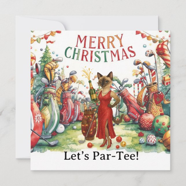 Golf Let's Par Tee Christmas Party for Golfer  Holiday Card (Front)