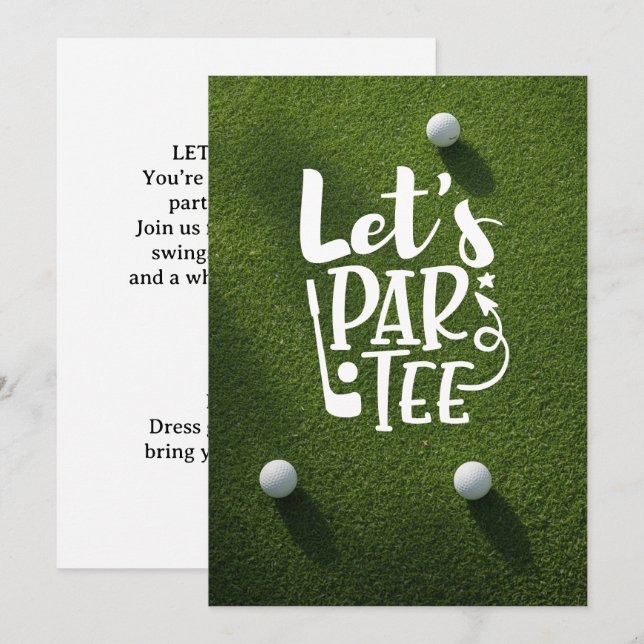 Golf let's par tee golf ball on green grass invitation (Front/Back)