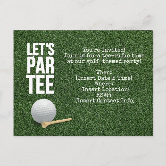 Golf Let's Par tee party invitation with golf ball Postcard (Front)