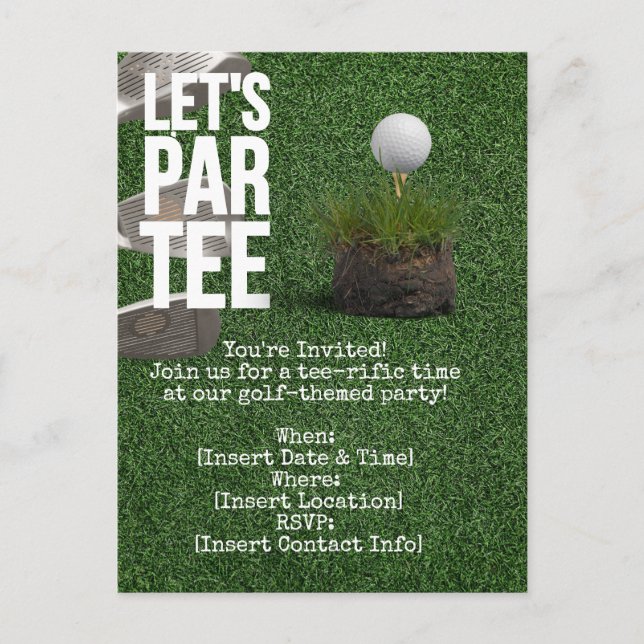 Golf Let's Par tee party invitation with golf ball Postcard (Front)