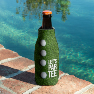 Golf Let's Par Tee with ball on green grass Bottle Cooler