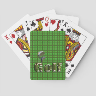 Golf Logo And Clubs On Green Checked Tartan, Playing Cards