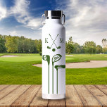 Golf Logo Gift For Friend Sport Golf Club Custom Water Bottle<br><div class="desc">This modern water bottle design features a golf logo and your initials in bold green text for a simple,  stylish,  yet professional look. Add your name and make it yours!</div>