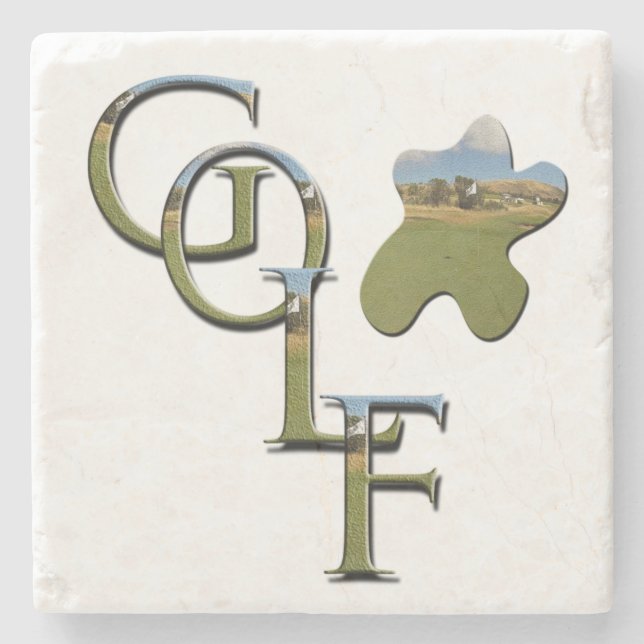 Golf Logo With Golf Course Image, Stone Coaster (Front)