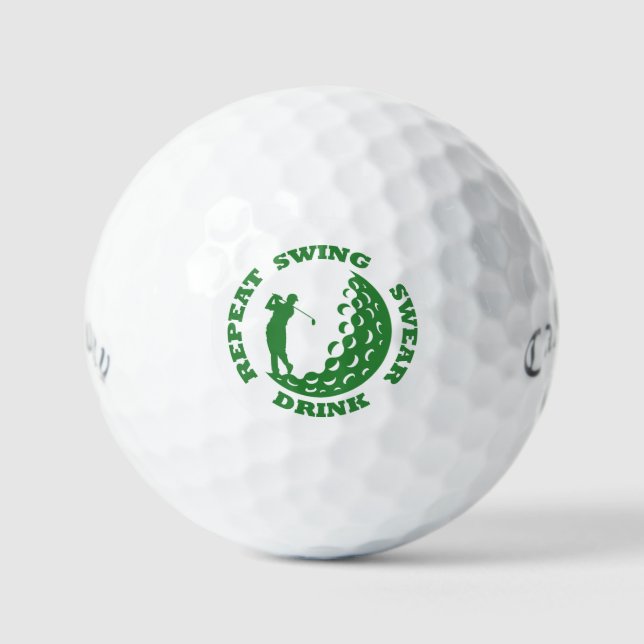 Golf Lover Gift - Swing Swear Drink Repeat Graphic Golf Balls (Front)