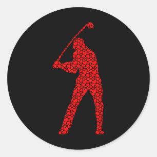 Golf Lovers Valentine Hearts Love Golfer Silhouett Classic Round Sticker