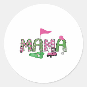 Golf Mama Pink Hole In One Golf 1st Birthday Girl Classic Round Sticker