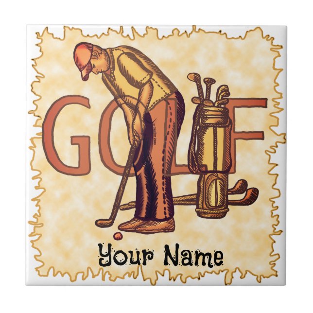 Golf Man Letters Ceramic Tile (Front)