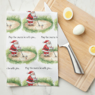 Golf May the course be with you Christmas Santa Tea Towel