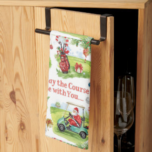 Golf May the course be with you Christmas Santa Tea Towel