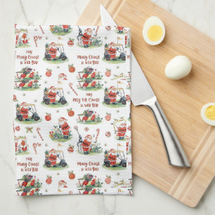 Golf May the course be with you Christmas Santa Tea Towel