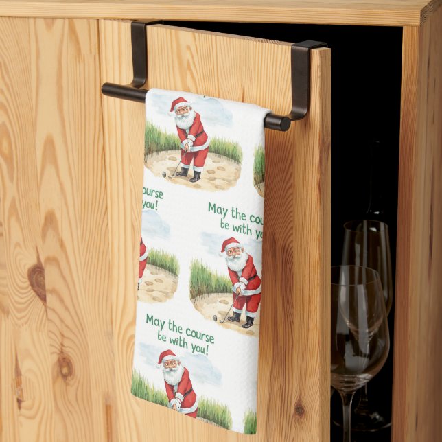 Golf May the course be with you Christmas Santa  Tea Towel (Thirds Fold)