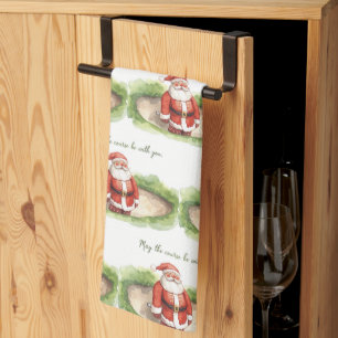 Golf May the course be with you Christmas Santa  Tea Towel