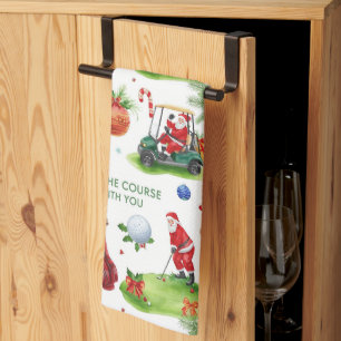 Golf May the course be with you Christmas Santa  Tea Towel