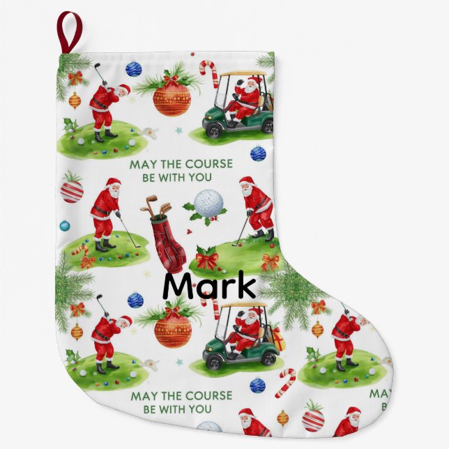 Golf May the course be with you with Santa  Large Christmas Stocking (Front)
