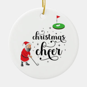 Golf Merry Christmas Cheers to golfer with Santa   Ceramic Ornament