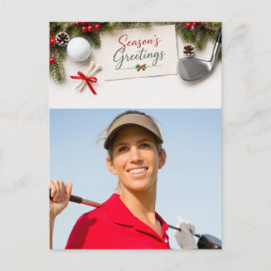 Golf Merry Christmas Family Photo Holiday Postcard