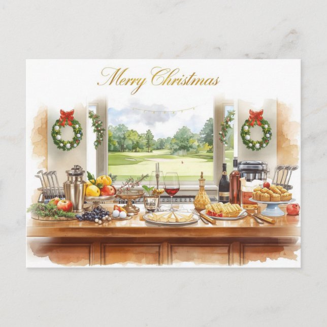 Golf Merry Christmas from Golf Course Clubhouse Holiday Postcard (Front)