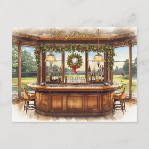 Golf Merry Christmas from Golf Course Clubhouse Holiday Postcard